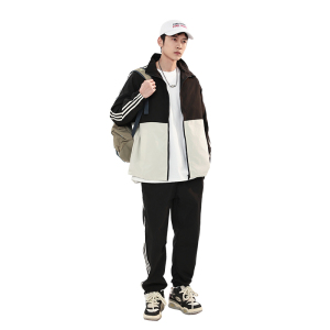运动套装男新款情侣套装搭配潮牌三道杠休闲夹克两件套女T881-P65图片