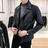 男士皮衣2026年流行韩版翻领修身水洗皮夹克男机车外套PY918-P60，男装夹克，星座1403B