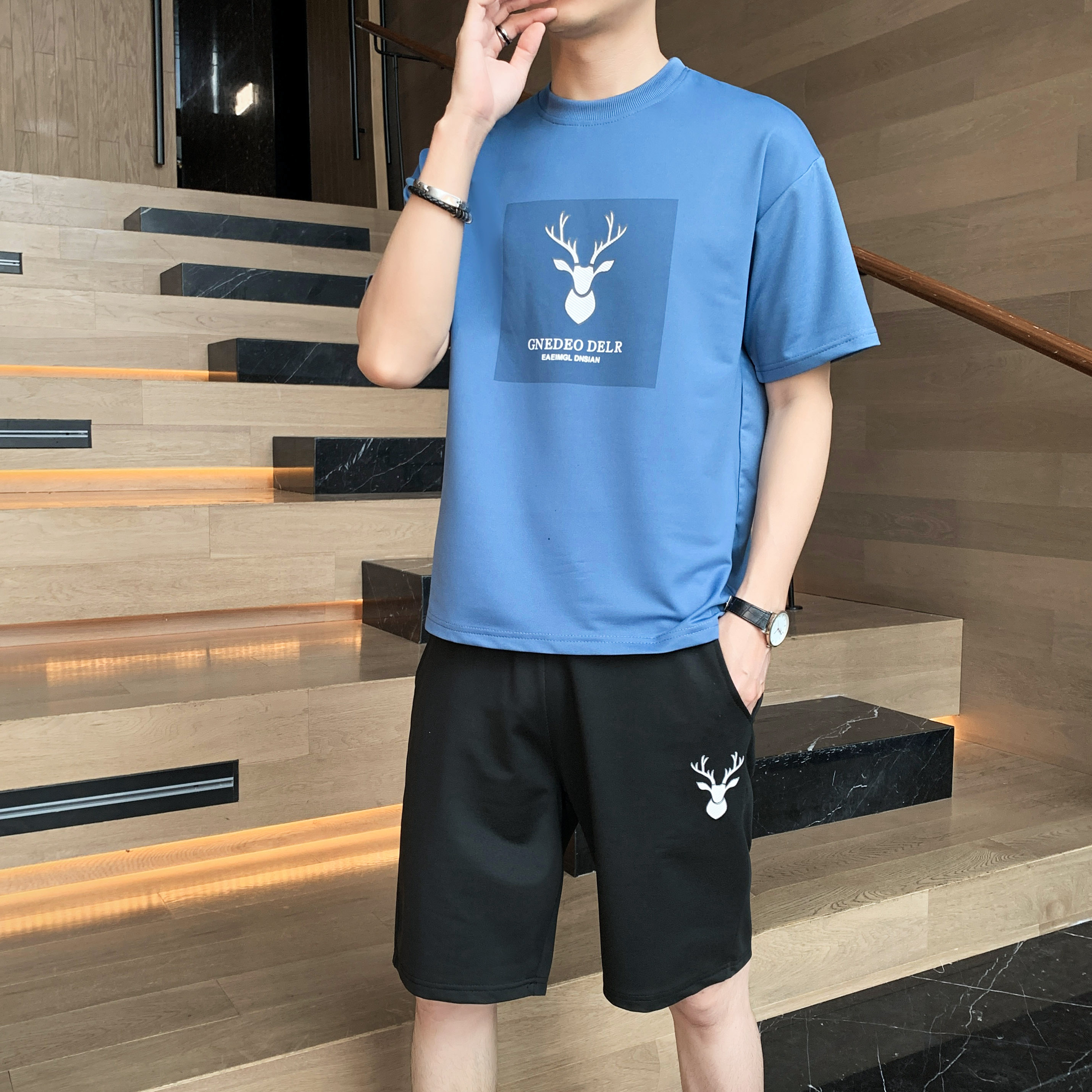 2023新款夏季男士冰丝薄款短袖运动休闲套装青年2108-P25,男装休闲套装,星座1403B