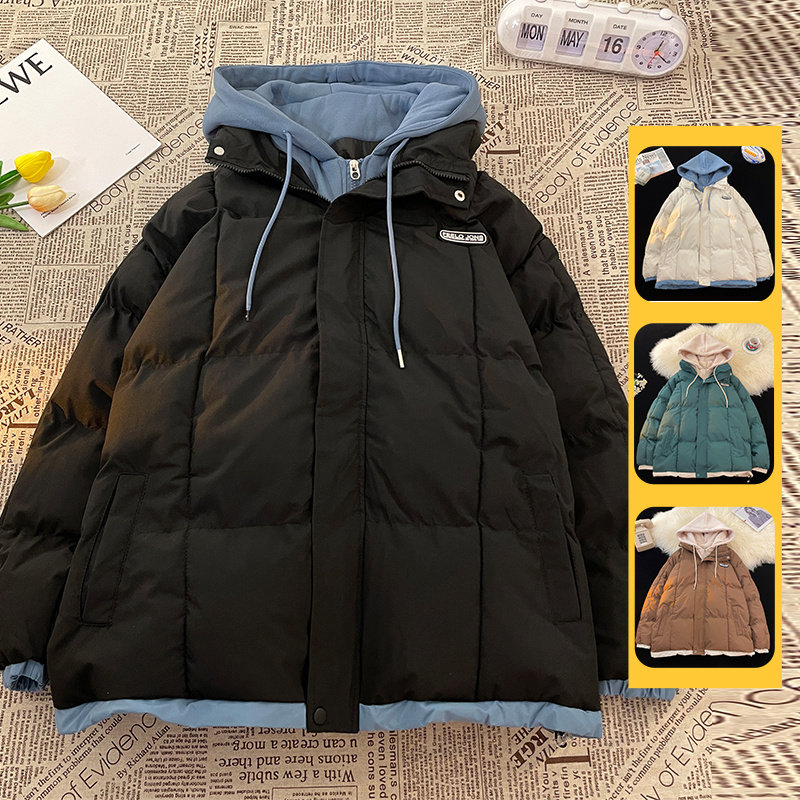 冬季男休闲时尚潮流假两件套连帽加厚保暖棉袄潮流棉服2818-P78,男装棉衣,星座1403B
