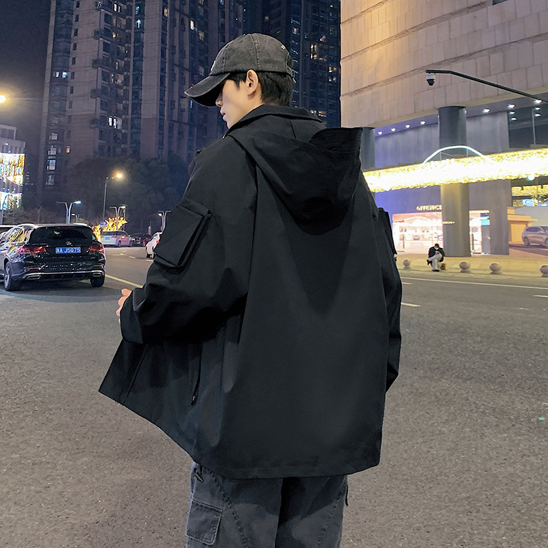 2024新款港风冲锋衣魔术贴连帽夹克户外工装大码宽松外套2364-P60,商品下架区,星座1403B