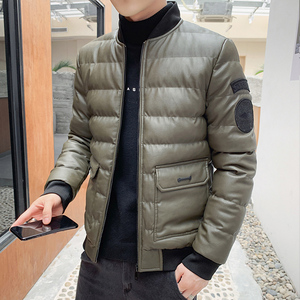 冬季男士棉衣短款外套修身羽绒棉服棒球领加厚PU皮棉衣826-P75图片