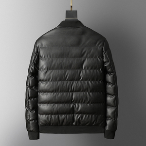 冬季男士棉衣短款外套修身羽绒棉服棒球领加厚PU皮棉衣826-P75图片