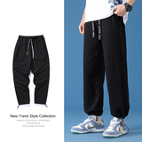 2023春季日系宽松直筒抽绳收口裤潮流百搭休闲束脚裤子K630-P25，男装休闲裤，星座1403B