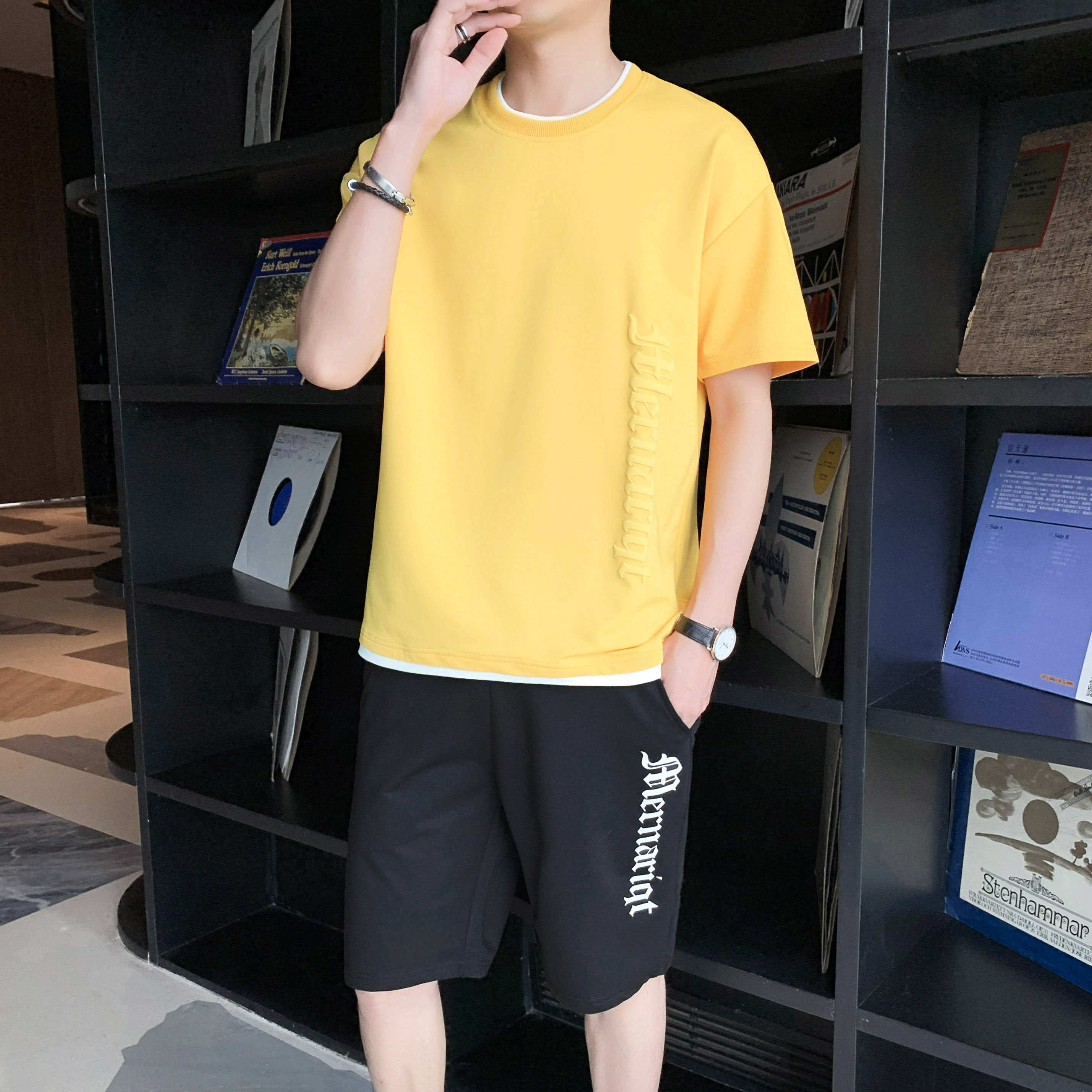 2023新款夏季男士冰丝薄款短袖运动休闲套装青年2107-P25,男装休闲套装,星座1403B