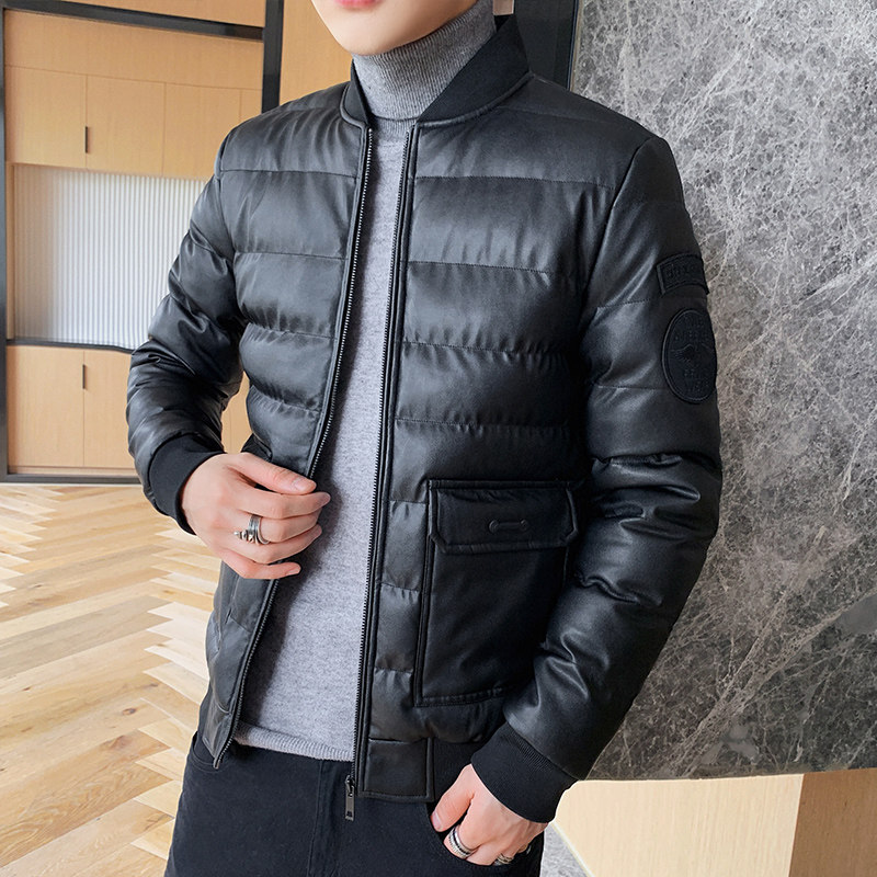 冬季男士棉衣短款外套修身羽绒棉服棒球领加厚PU皮棉衣826-P75,男装棉衣,星座1403B