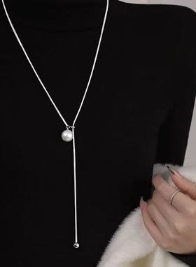钛钢不掉色长款可抽拉珍珠项链