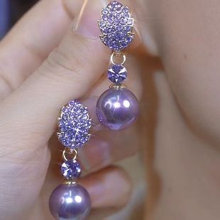 轻奢紫色满钻树叶珍珠耳环女2024新款小众设计高级感耳扣气质耳饰