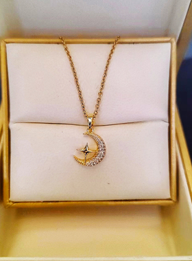 思慕琦铜太钢圆珠链女月亮项链