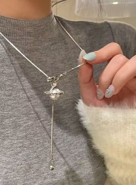 土星珍珠吊坠流苏毛衣链