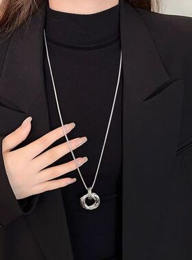 银色圆环长款项链女轻奢小众精致