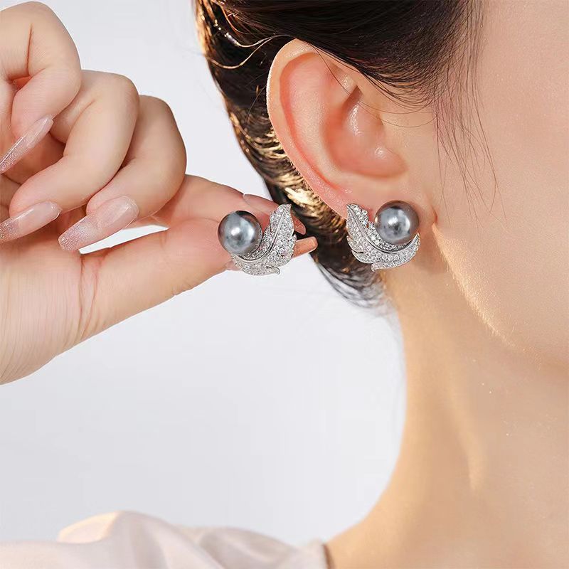 思慕琦气质合金女仿珍珠羽毛耳环