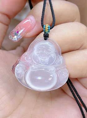 至爱天然高冰透底玉髓佛公项链