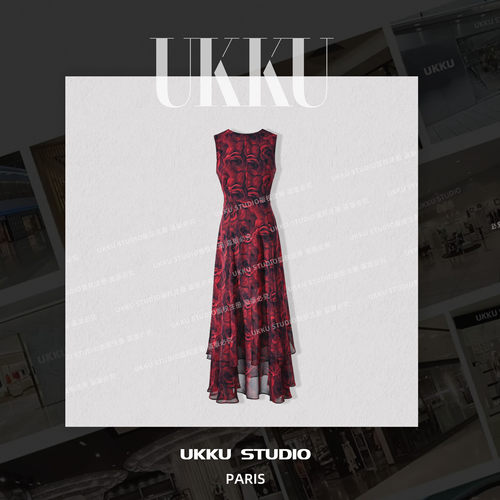 110【UKKU STUDIO】【红玫瑰】复古鲜艳气质显瘦收腰连衣裙915951