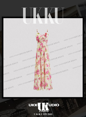 【UKKU STUDIO】【粉色蔷薇】夏季时尚气质收腰吊带连衣裙914345