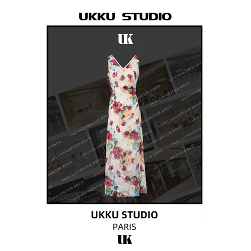 143【UKKUSTUDIO】【满园春色】收腰显瘦碎花吊带连衣裙913913