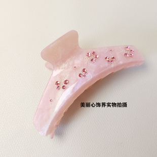 11CM大号水钻蝴蝶后脑勺抓夹法式重工醋酸镶钻高级感鲨鱼夹女粉色