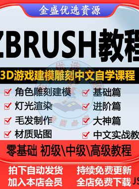 Zbrush教程3D游戏ZB雕刻建模手办模型角色设计制作中文零基础课程