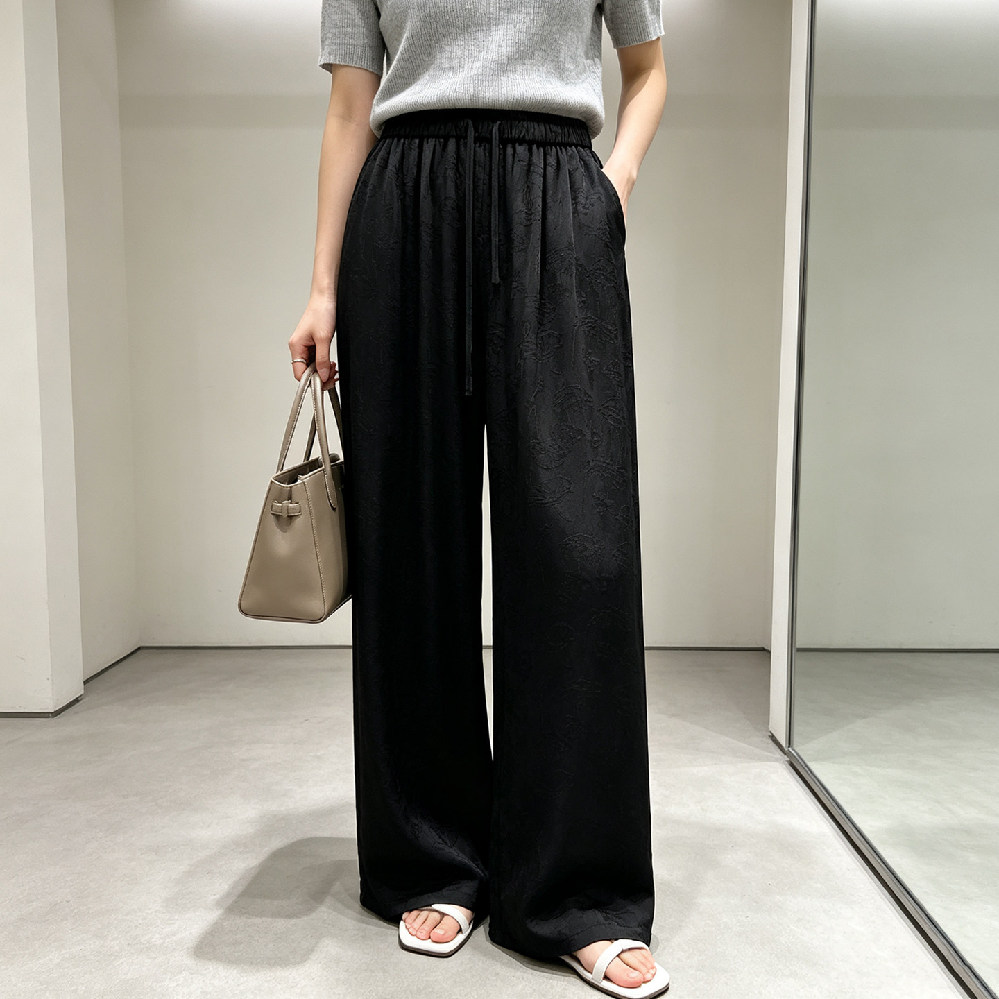 夏季薄款高腰阔腿显瘦棉绸女裤