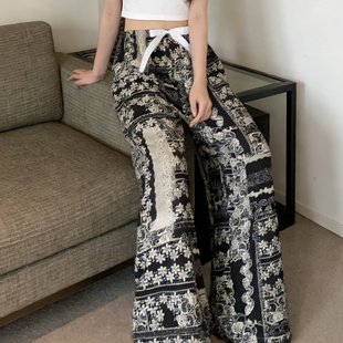 【棉绸老钱风】新款家居裤女春夏人造棉睡裤可外穿大码阔腿裤Y160