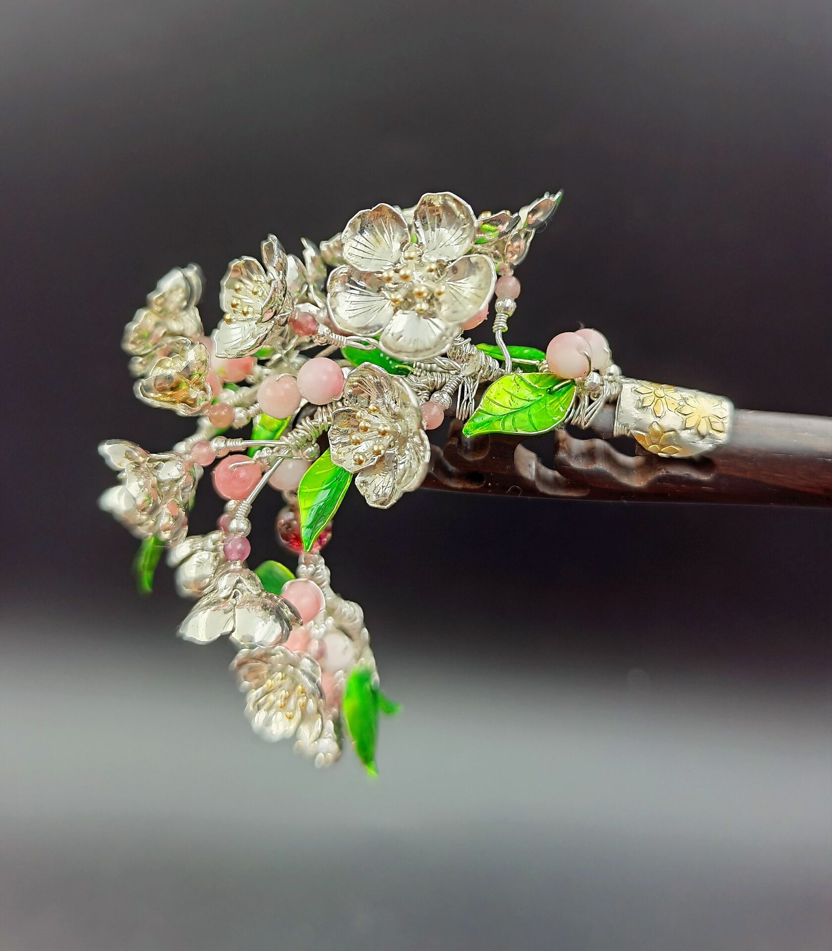 【 驰骋手作】银山桃花枝黑檀木簪子【30天发货】