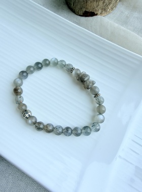 天然灰色骨干拉长石太阳石复古手串