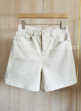 出口纯元百慕大中长牛仔短裤奶油白色高腰宽松a字百搭显瘦女夏新