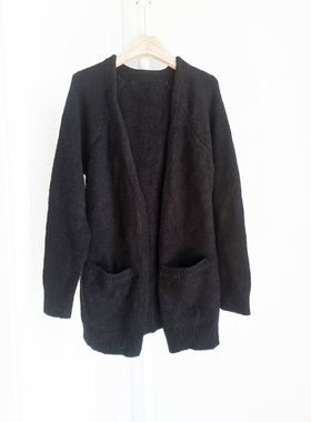 春秋新款欧美外贸原单女毛衣针织开衫宽松长袖黑色外套百搭 D11