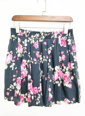 春夏新品花色松紧腰半身裙棉质半裙 出口欧美原单 复古蔷薇Y60