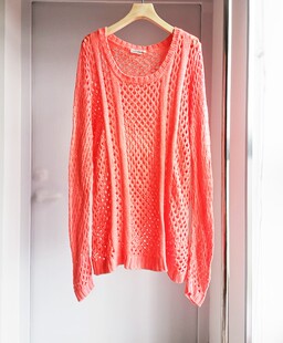 出口潮牌原单复古宽松松垮慵懒镂空薄款纯色棉质长袖t恤上衣 T27