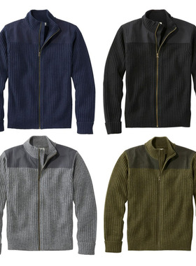 美国代购L.L.Bean男开衫毛衣LLBean休闲外套拼接羊毛衫TA517411