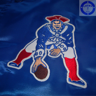 私藏原装正品新英格兰爱国者复古队标缎面夹克秋冬夹棉棒球服XL码