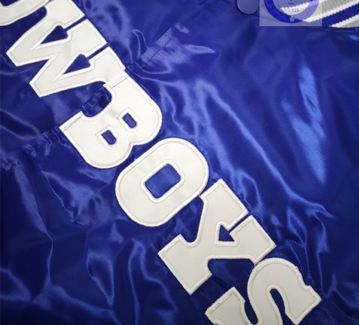 达拉斯牛仔宝蓝色缎面夹克棒球服