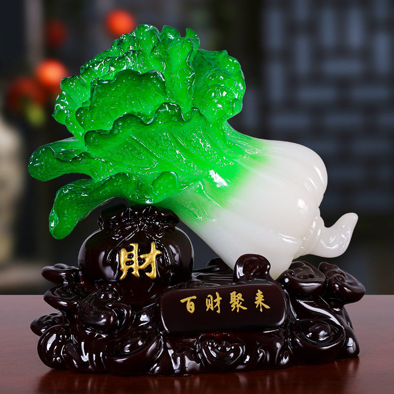 中式百财聚来小白菜摆件办公桌书桌镇纸小摆件树脂工艺品装饰礼品图片