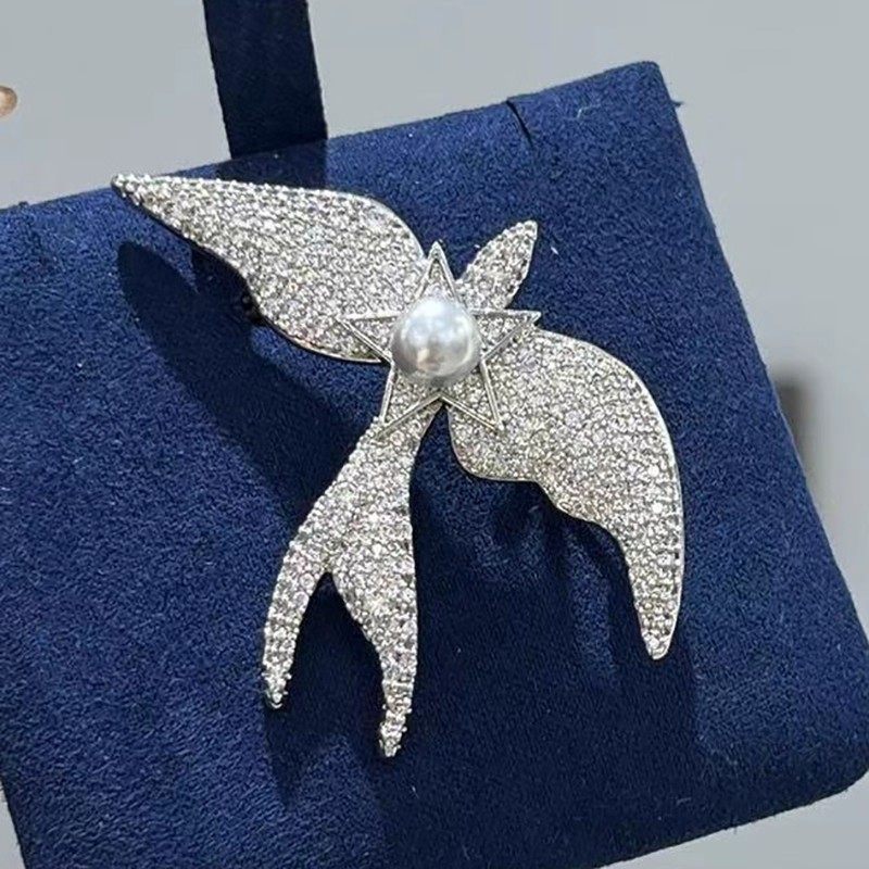 DIY配件 明星同款重工锆石燕子胸针高端精致时尚别针珍珠胸花空托
