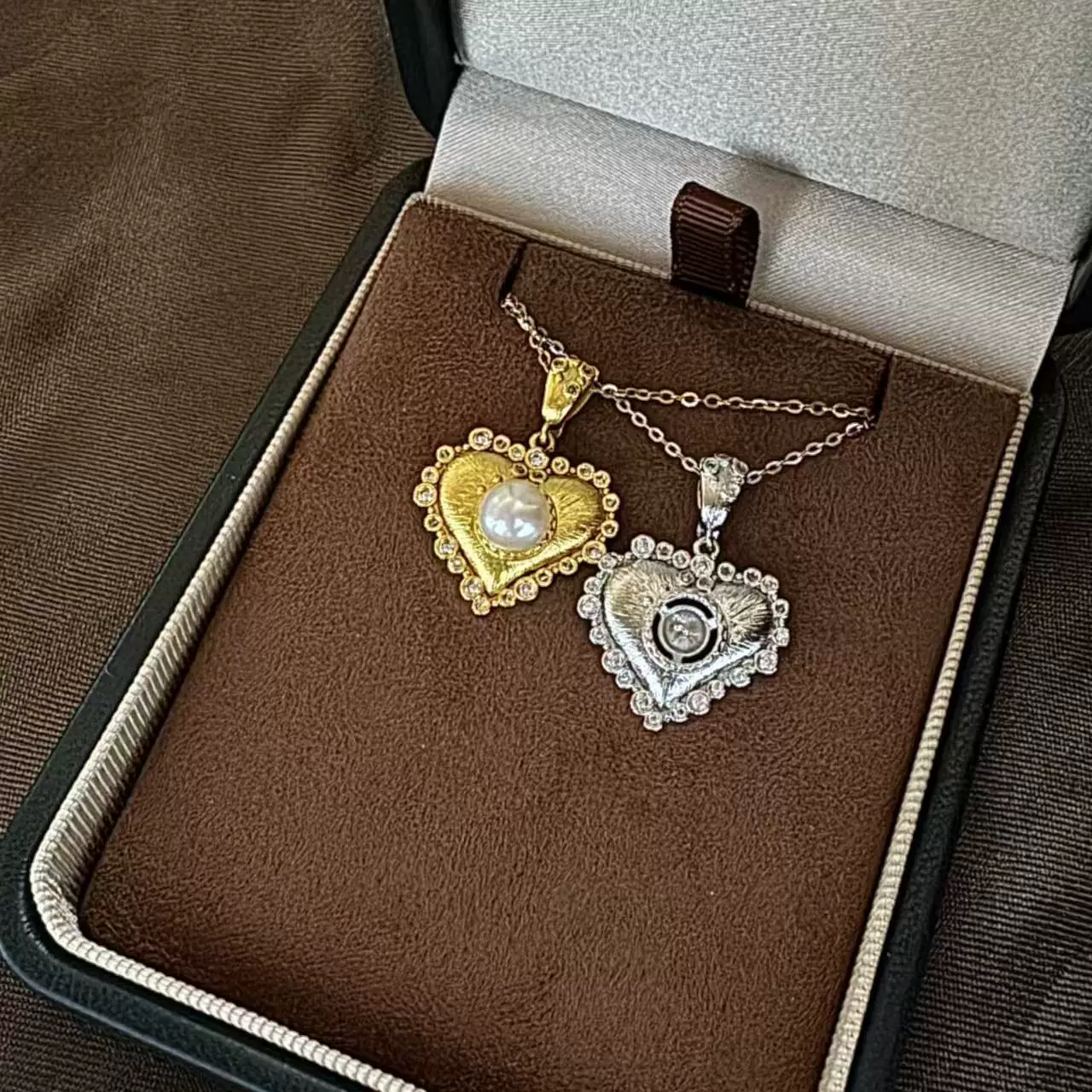 DIY珍珠配件925银工艺铜镀金微镶锆石爱心可拆卸吊坠项坠半成品托