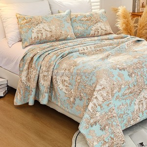 Flowering新款外贸高密绗缝床盖两面纯棉夹棉床单薄褥子四季通用