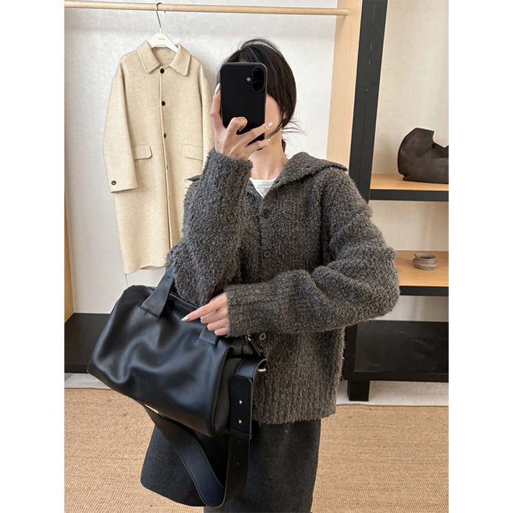 THXGIVING 复古文艺软糯圈圈纱羊毛混纺保暖高领系扣毛衣女2025冬