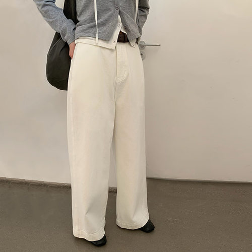 THXGIVING 简约阔腿直筒牛仔裤女2025春季新款皮带高腰百搭长裤