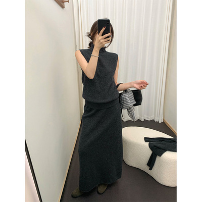 THXGIVING 全羊毛直筒显瘦针织半身裙女2025秋冬新款温柔气质长裙