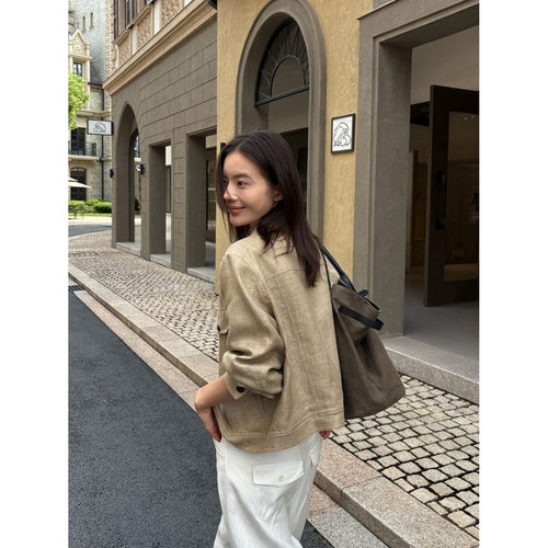 THXGIVING 洋气简奢天然亚麻外套 休闲圆领夹克上衣女2026秋新款