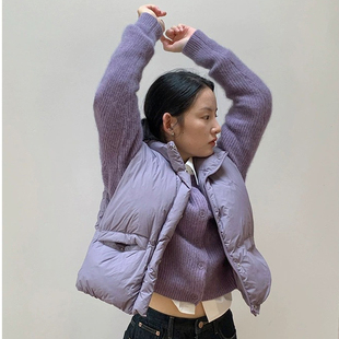 THXGIVING 简约风刺绣宽松立领叠穿马甲羽绒服女2025冬日新款外套