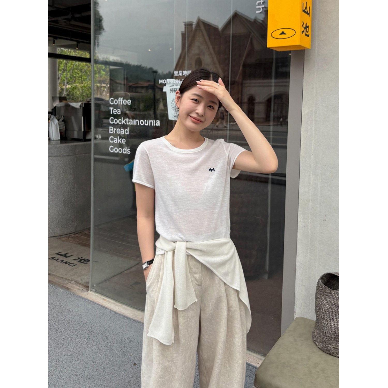 THXGIVING 元气减龄 胸前小刺绣薄透短袖宽松针织T恤女2026夏新款