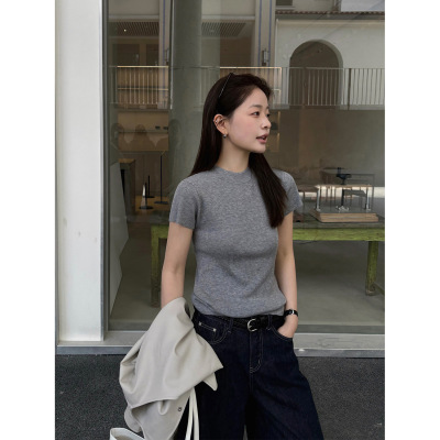 THXGIVING春日质感基础派修身显瘦短袖亲肤螺纹针织T恤女2026新款