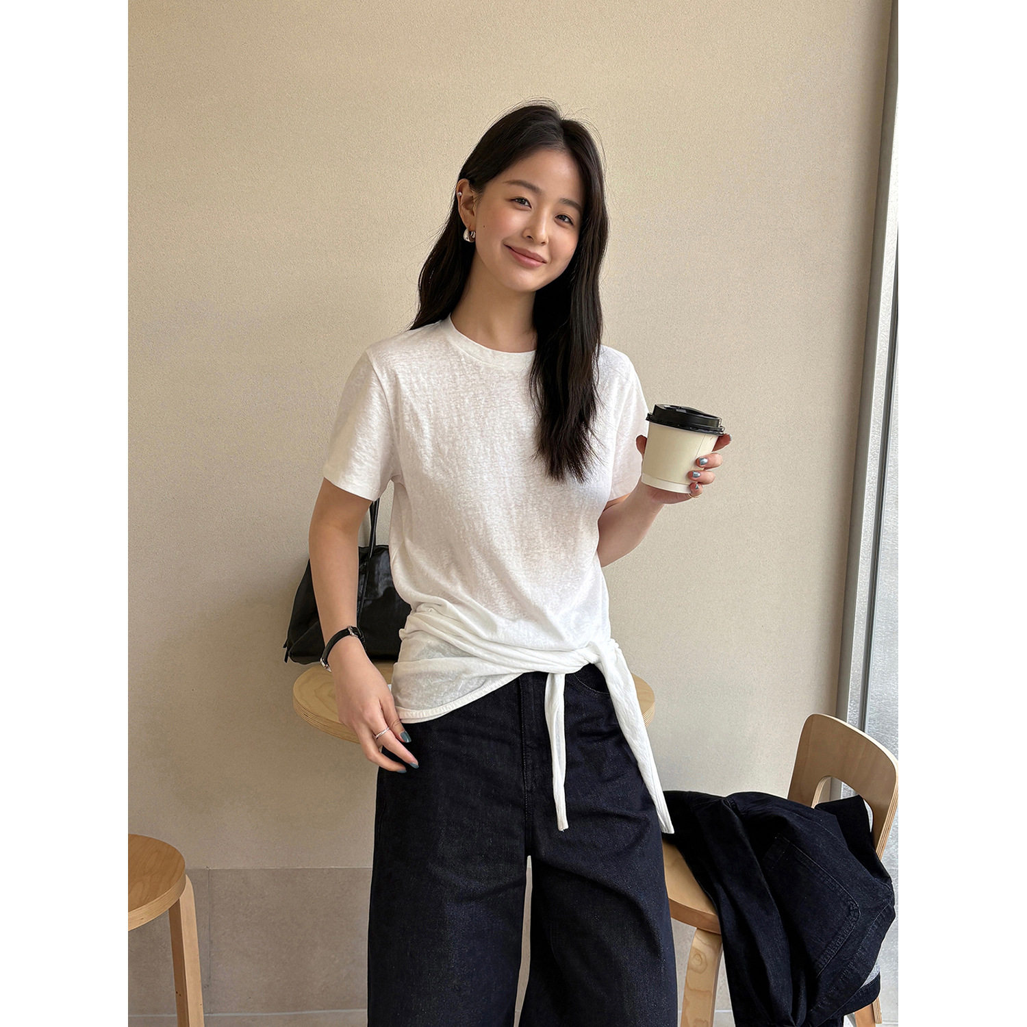 THXGIVING实用主义款 简约可拆可系披肩+短袖T恤两件套女2026春款