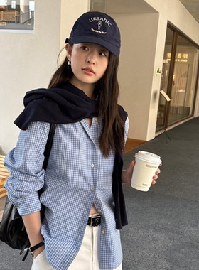 THXGIVING 春日清新松弛感格纹宽松显瘦棉感衬衫女2026新款上衣