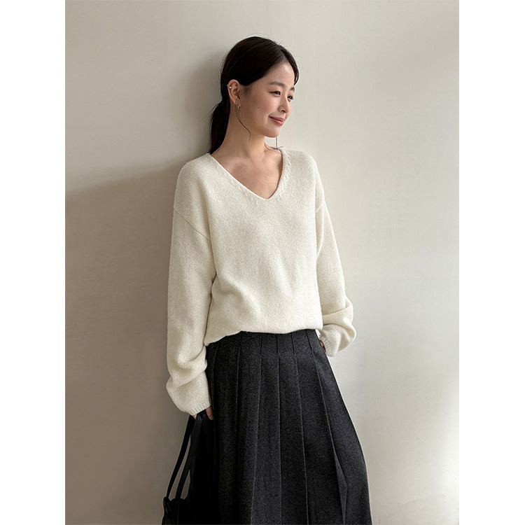 THXGIVING优雅气质叠搭三角披肩V领针织羊毛衫女2025冬装新款毛衣