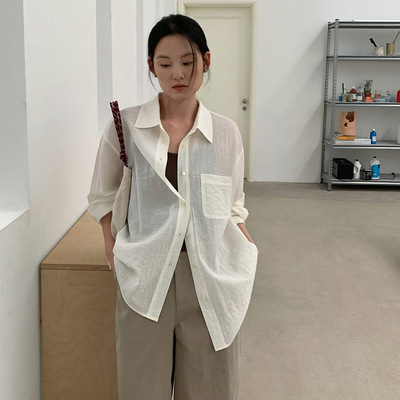 THXGIVING 褶皱肌理感轻薄衬衫女2025春季新款简约宽松百搭上衣