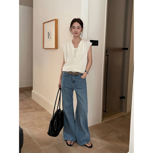 THXGIVING经典蓝调 韩系显瘦窄版小直筒微弹牛仔裤女2026春款长裤