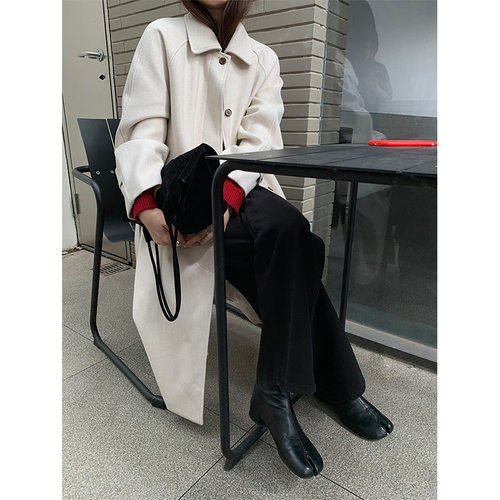 THXGIVING 韩版复古经典毛呢外套女2025冬季新款翻领阔形加长大衣